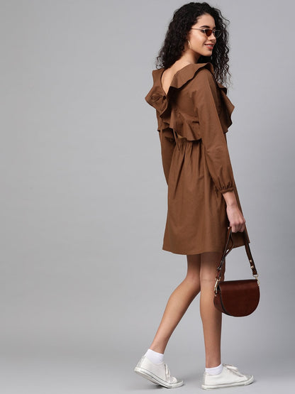 Women's Brown Frill Shift Dress