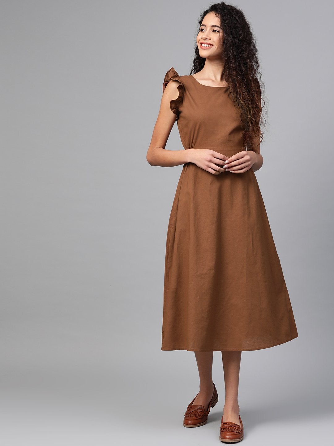 Women's Brown Back Cutout Dress