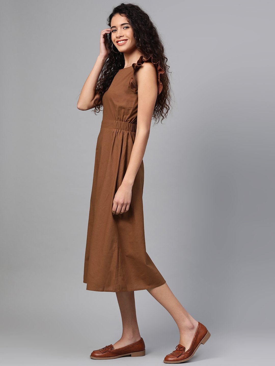Women's Brown Back Cutout Dress