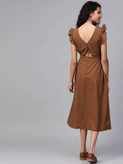 Women's Brown Back Cutout Dress