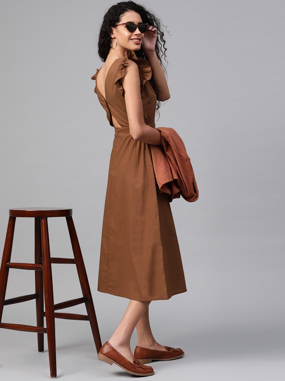 Women's Brown Back Cutout Dress