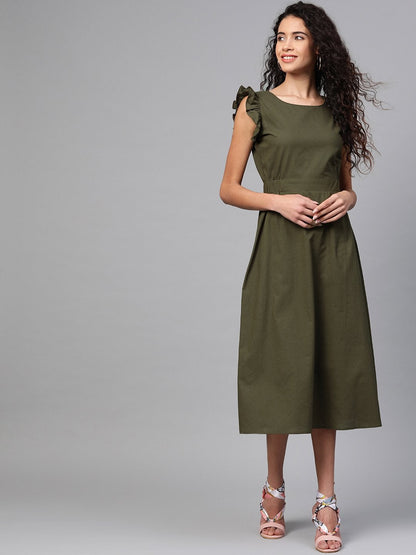 Women's Olive Back Cutout Dress