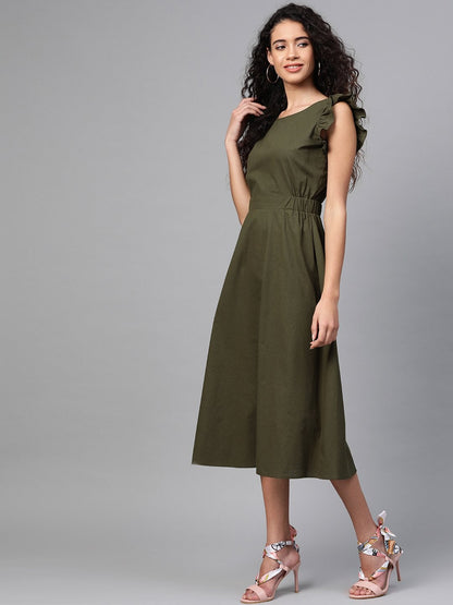 Women's Olive Back Cutout Dress