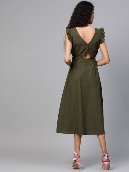 Women's Olive Back Cutout Dress