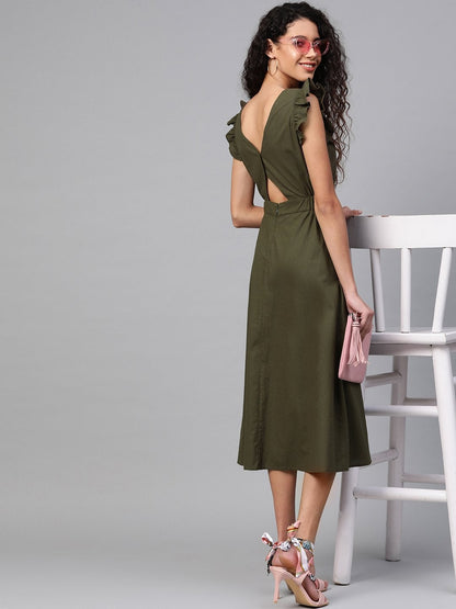 Women's Olive Back Cutout Dress