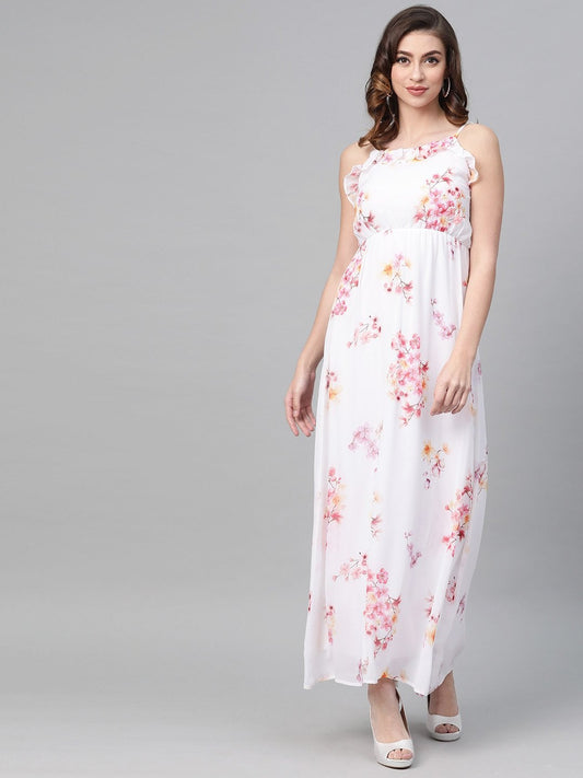 Women's Off-White Floral Strappy Maxi Dress