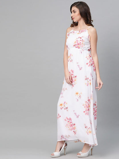 Women's Off-White Floral Strappy Maxi Dress