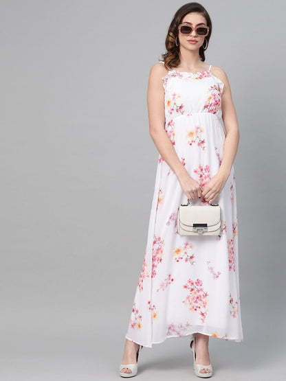 Women's Off-White Floral Strappy Maxi Dress