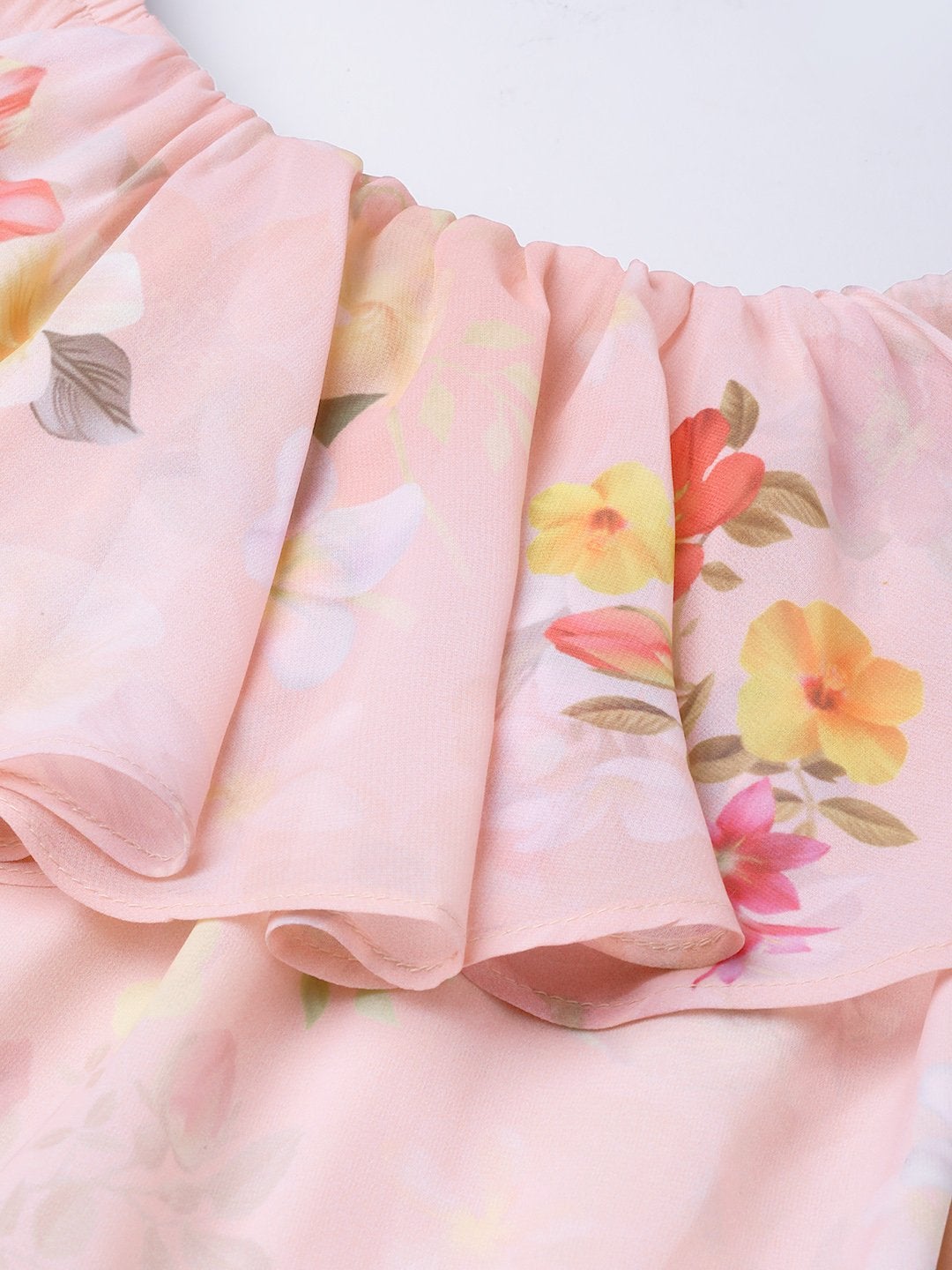 Women's Peach Floral Off Shoulder Midi Dress