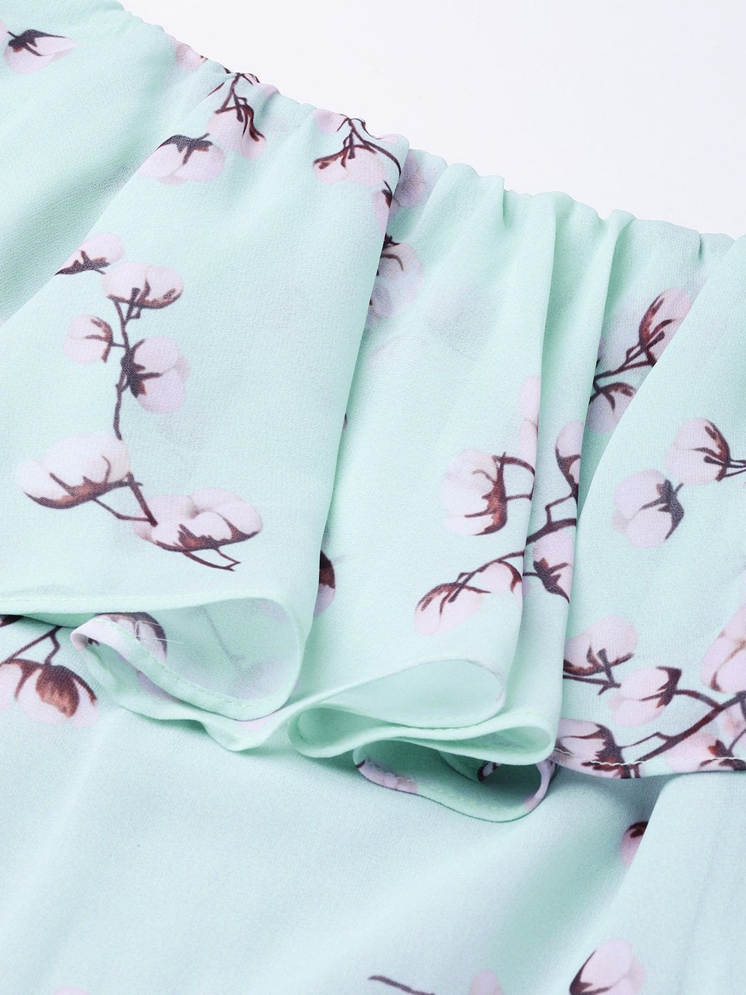 Women's Sea Green Floral Off Shoulder Midi Dress