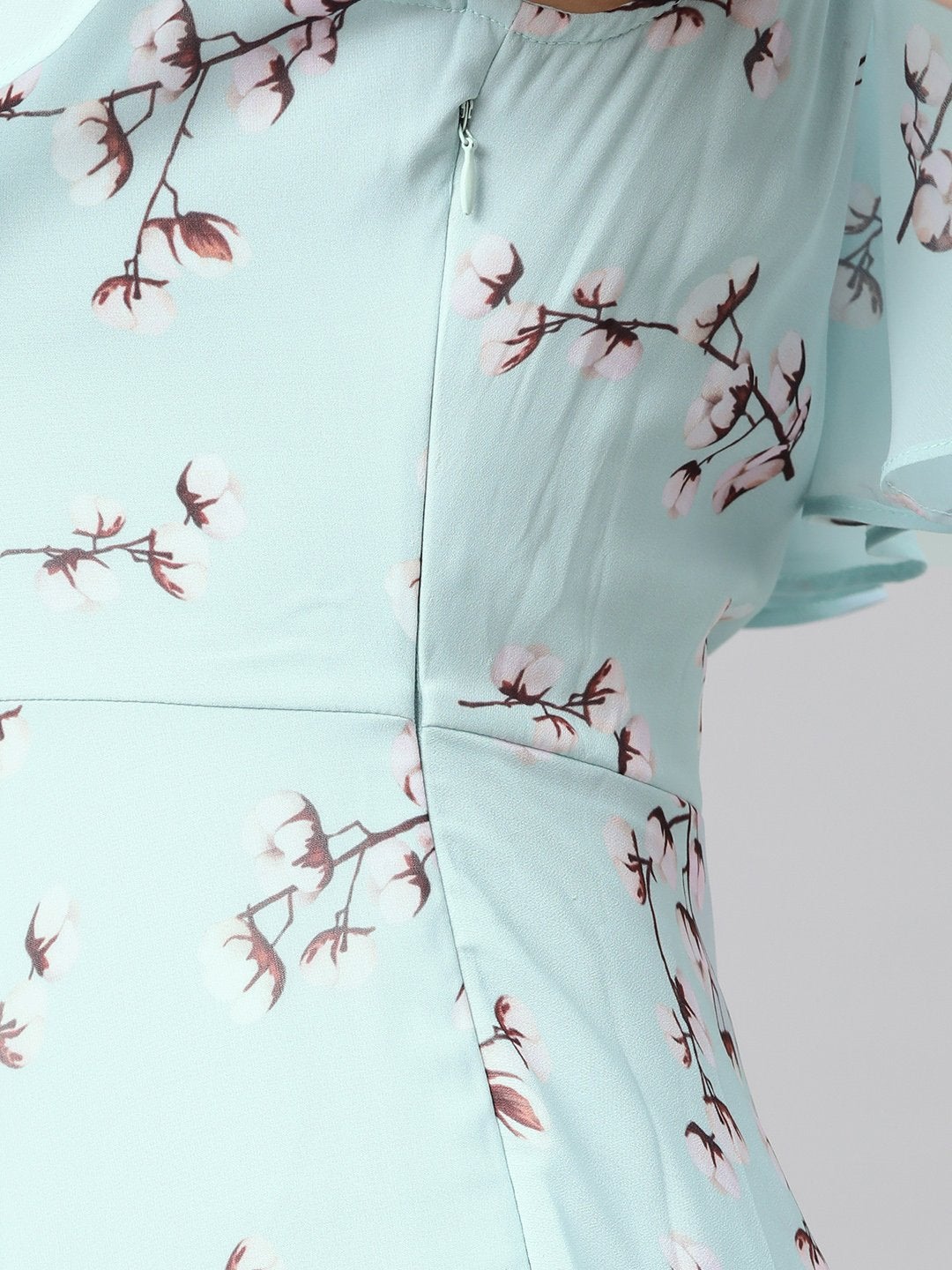 Women's Sea Green Floral Off Shoulder Midi Dress