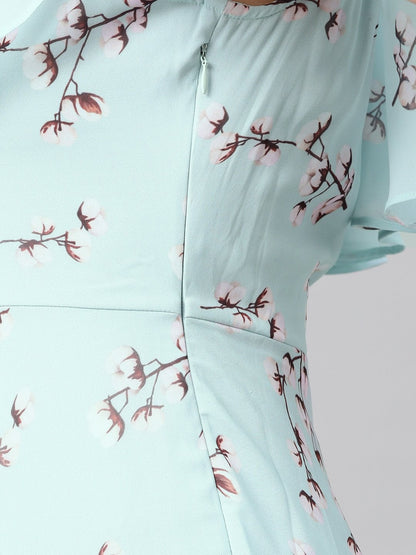 Women's Sea Green Floral Off Shoulder Midi Dress