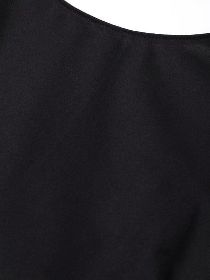 Women's Black Back Placket Gathered Dress
