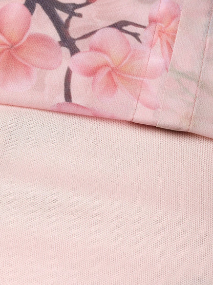 Women's Peach Floral Front Button Frill Dress