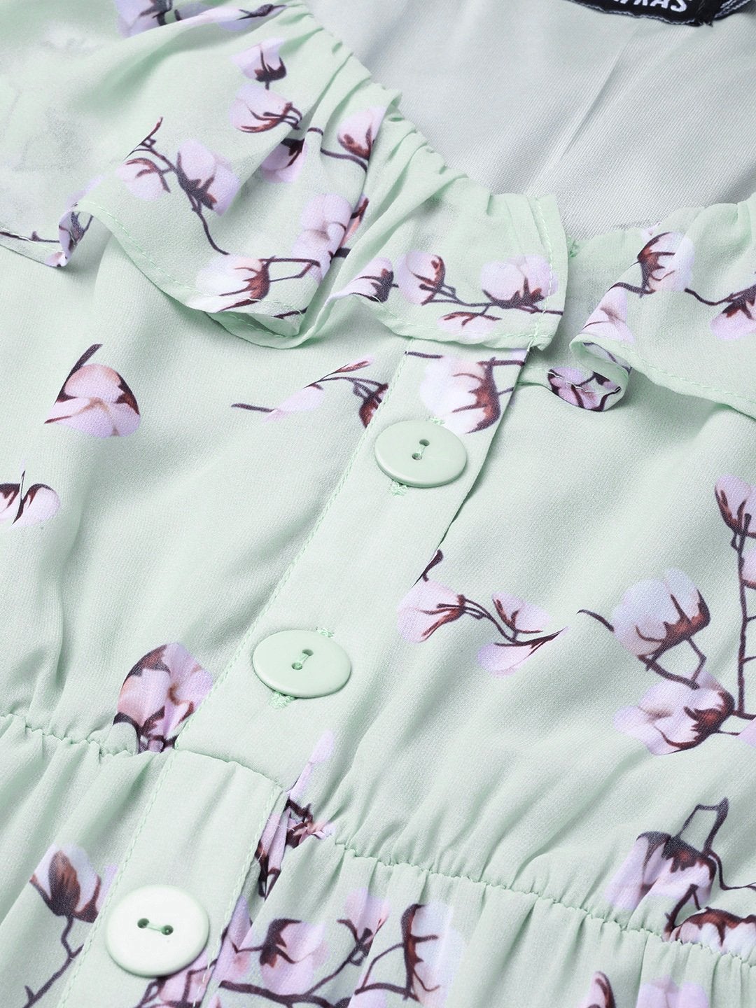 Women's Sea Green Floral Front Button Frill Dress