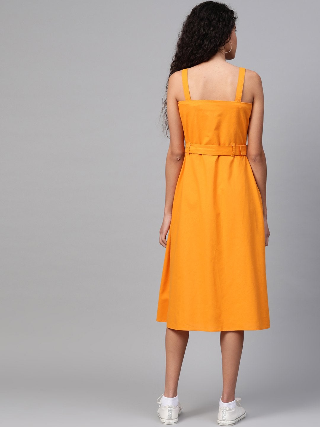 Women's Mustard Front Button Placket Strappy Dress