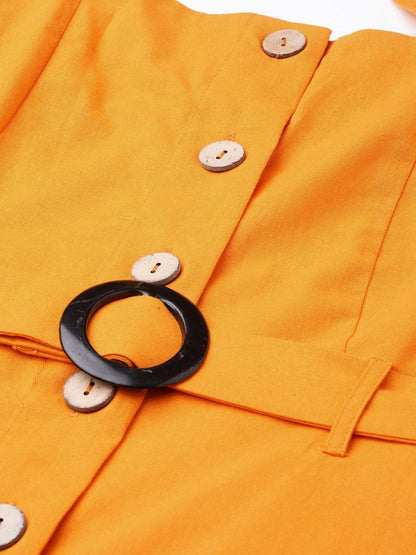 Women's Mustard Front Button Placket Strappy Dress