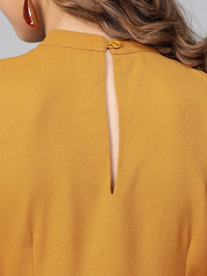 Women's Mustard Choker Neck Skater Dress