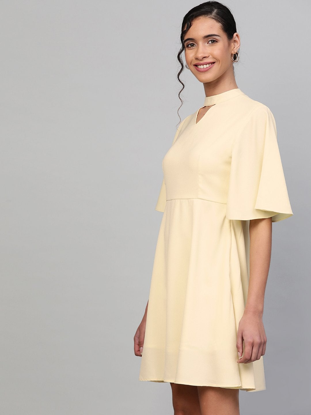Women's Lemon Choker Neck Skater Dress