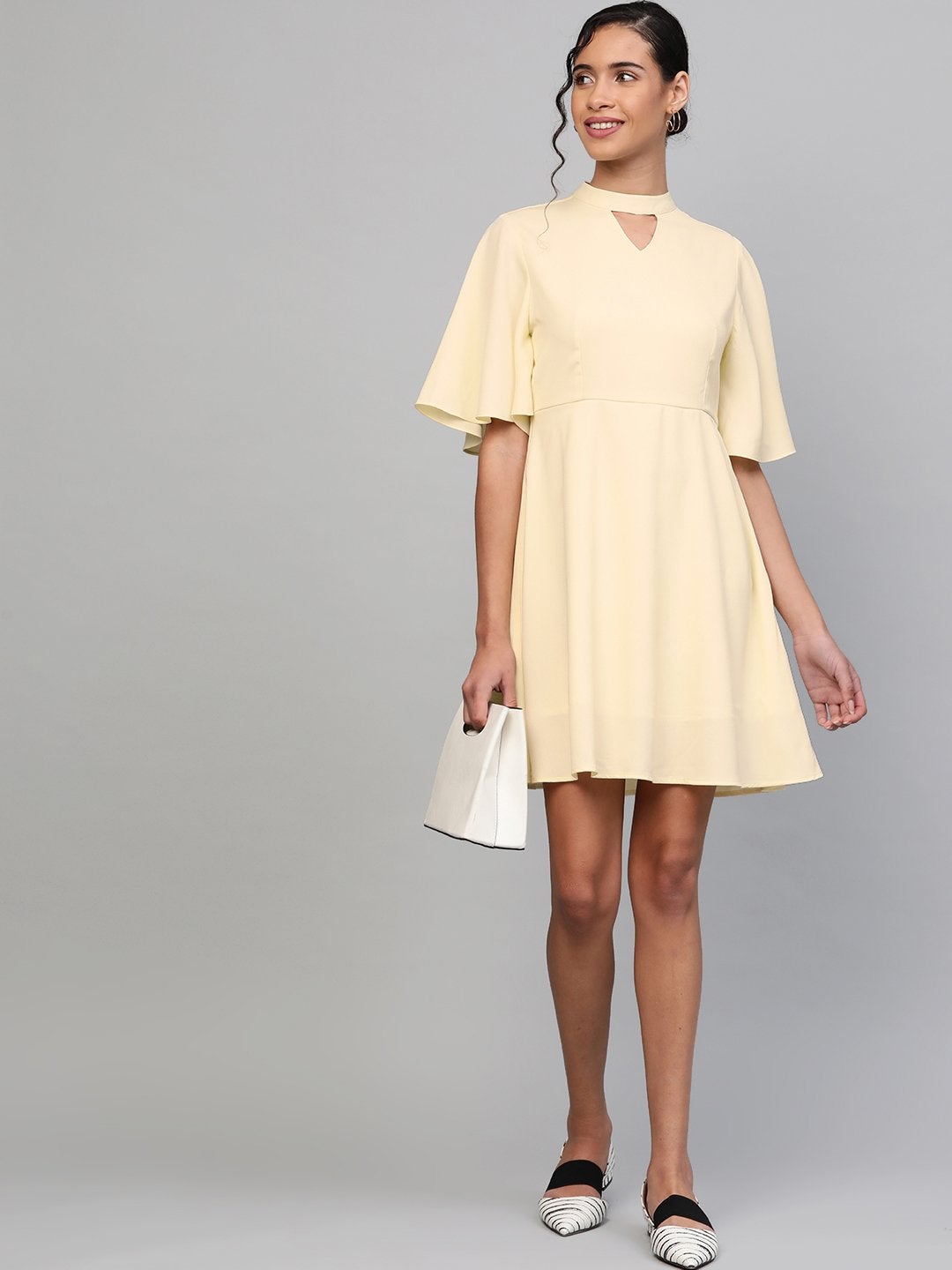 Women's Lemon Choker Neck Skater Dress
