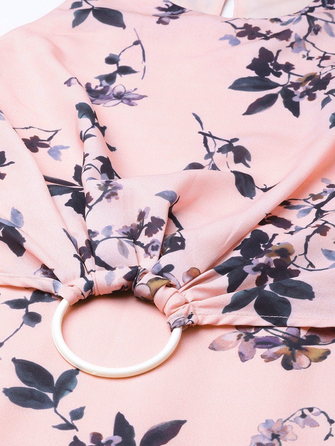 Women's Pink Floral Ring Loop Midi Dress