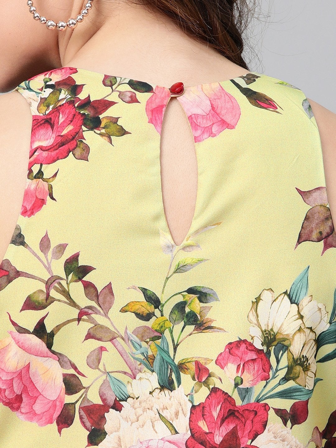 Women's Green Floral Ring Loop Midi Dress