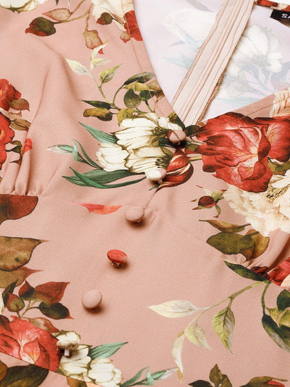 Women's Peach Floral Flared Skater Dress