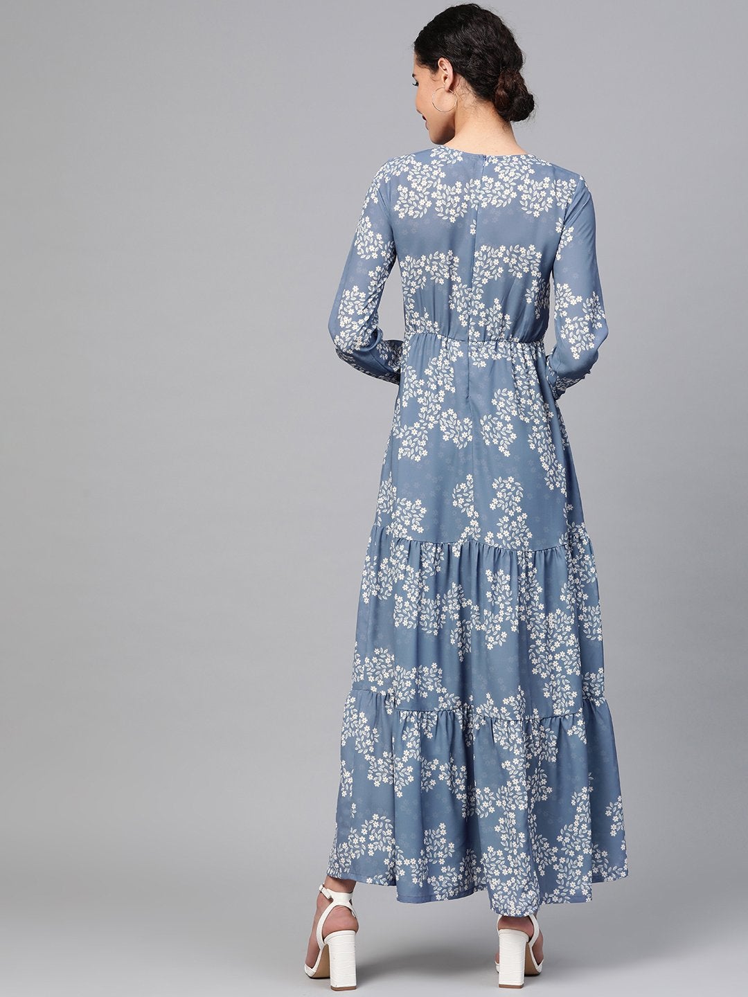 Women's Dark Blue Floral Tiered Maxi