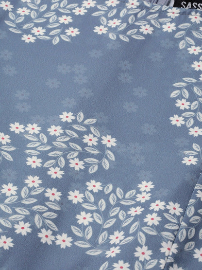 Women's Dark Blue Floral Tiered Maxi