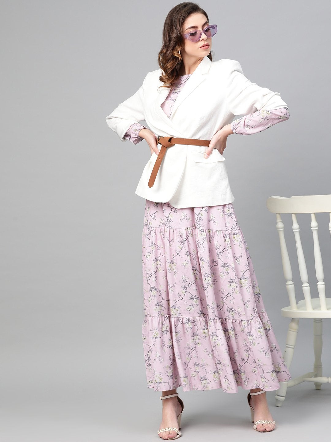 Women's Lilac Floral Tiered Maxi