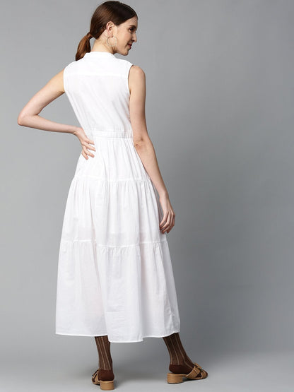 Women's White Sleeveless Tiered Maxi Dress