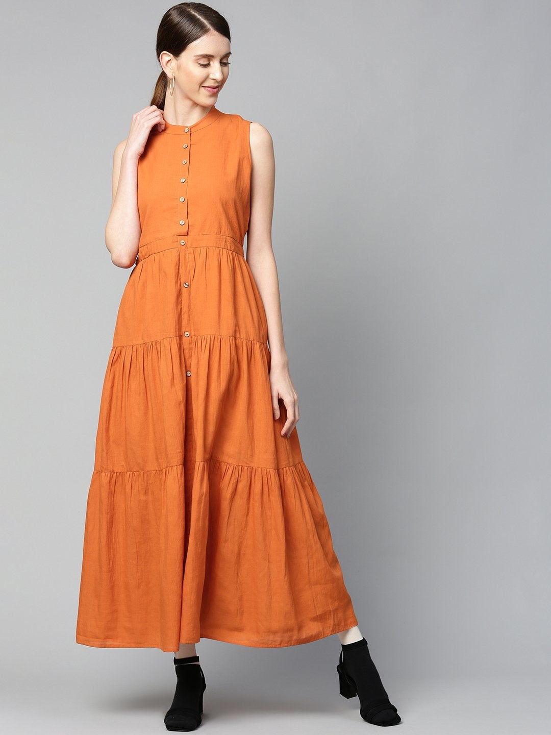 Women's Rust Sleeveless Tiered Maxi Dress
