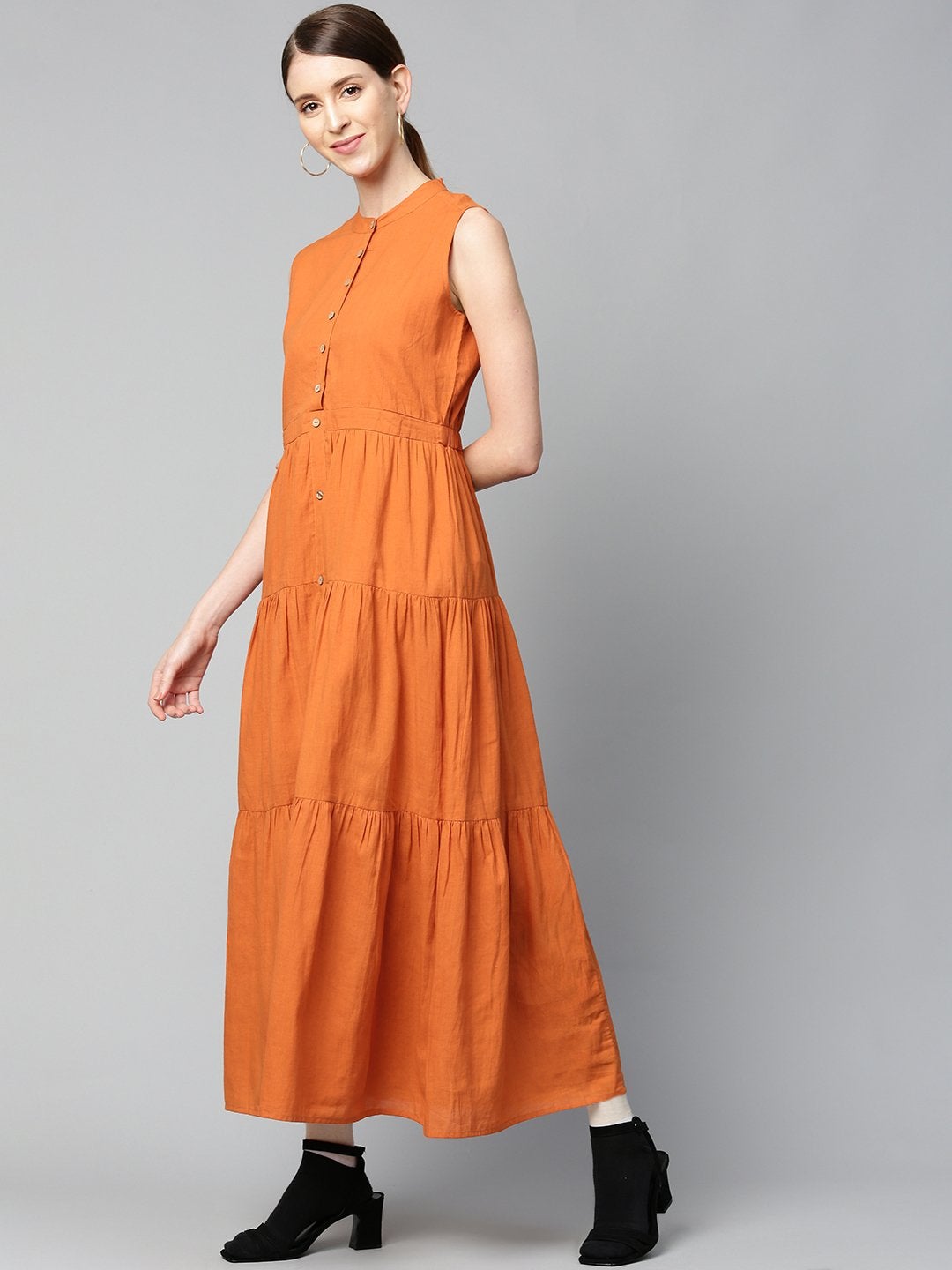 Women's Rust Sleeveless Tiered Maxi Dress