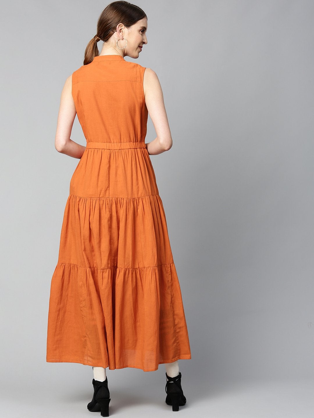 Women's Rust Sleeveless Tiered Maxi Dress