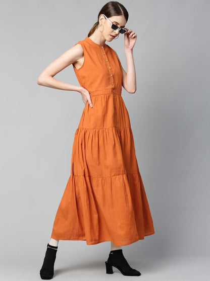 Women's Rust Sleeveless Tiered Maxi Dress