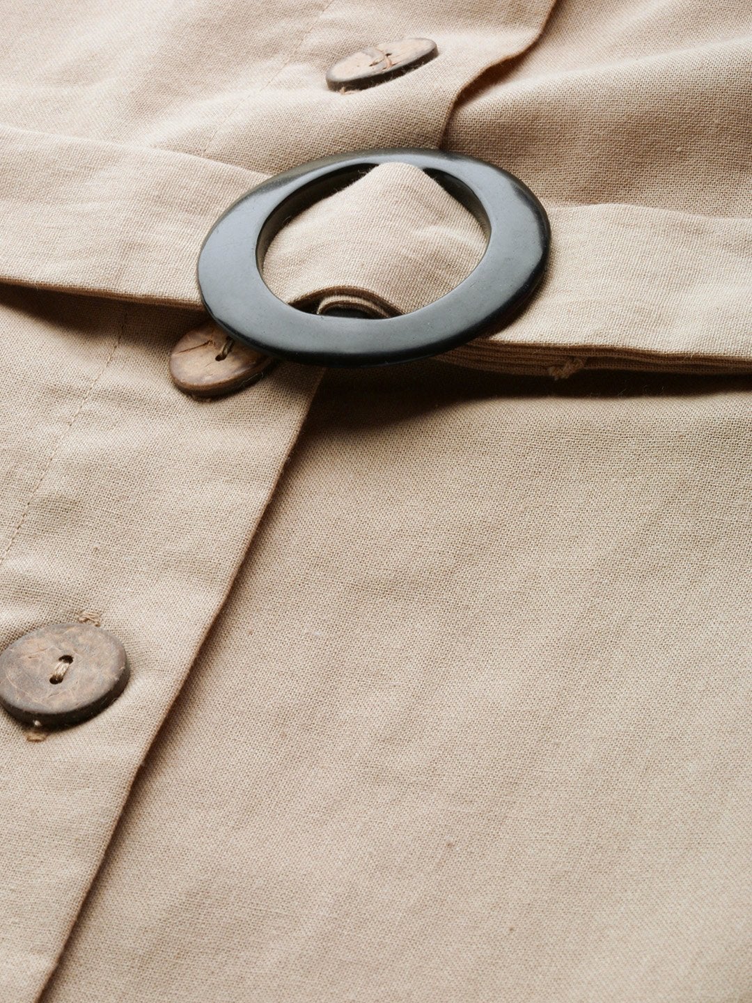 Women's Beige Strappy Front Button Belted Dress