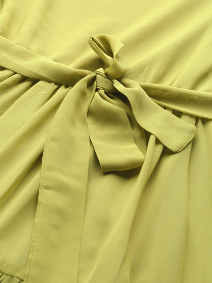 Women's Green Square Neck Tiered Maxi Dress