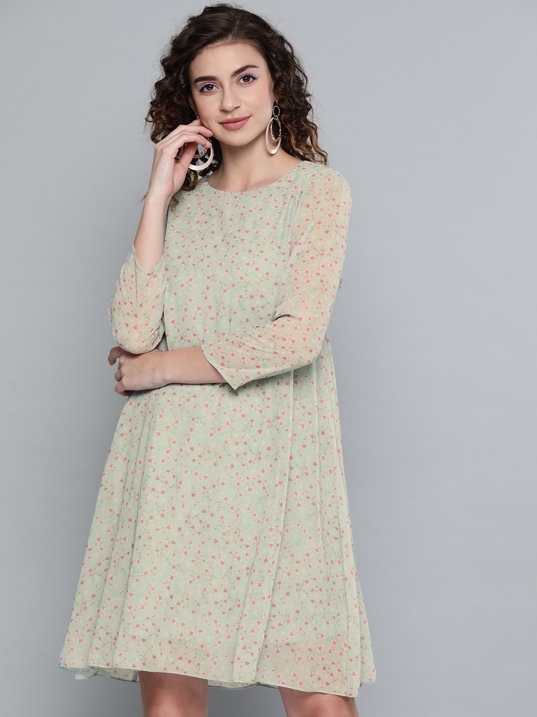 Women's Olive Ditsy Floral Trapeze Dress