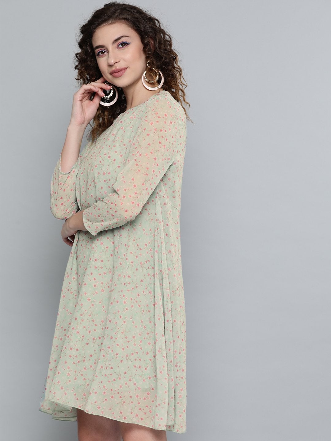 Women's Olive Ditsy Floral Trapeze Dress