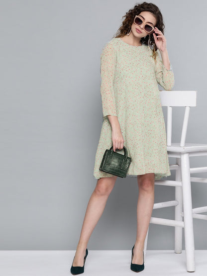Women's Olive Ditsy Floral Trapeze Dress
