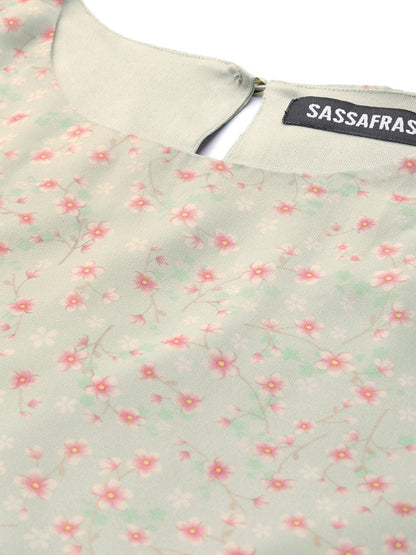 Women's Olive Ditsy Floral Trapeze Dress