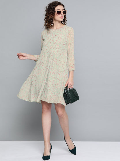 Women's Olive Ditsy Floral Trapeze Dress
