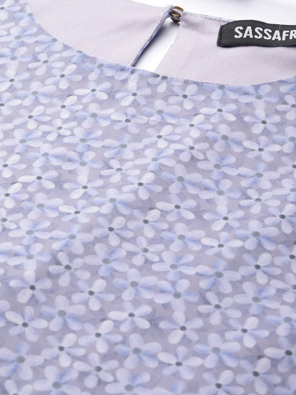 Women's Lavender Ditsy Floral Trapeze Dress
