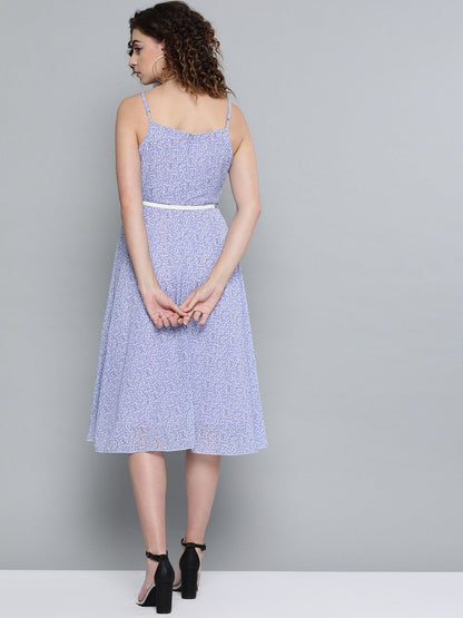 Women's Lavender Ditsy Floral Strappy Belted Midi Dress