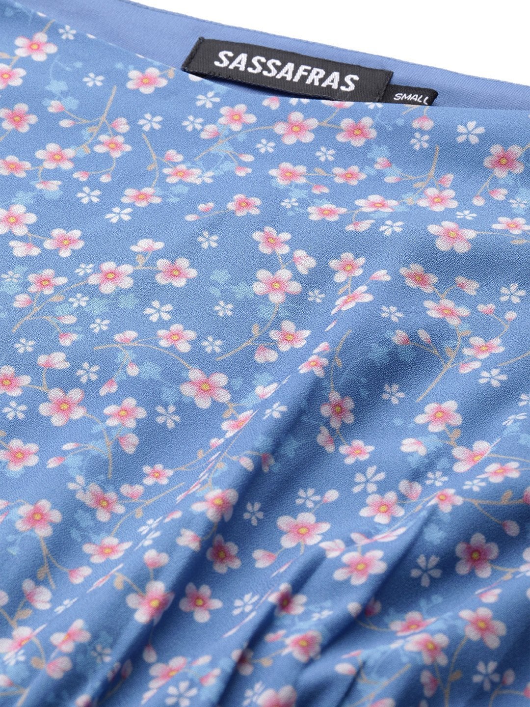 Women's Blue Ditsy Floral Off Shoulder Midi Dress