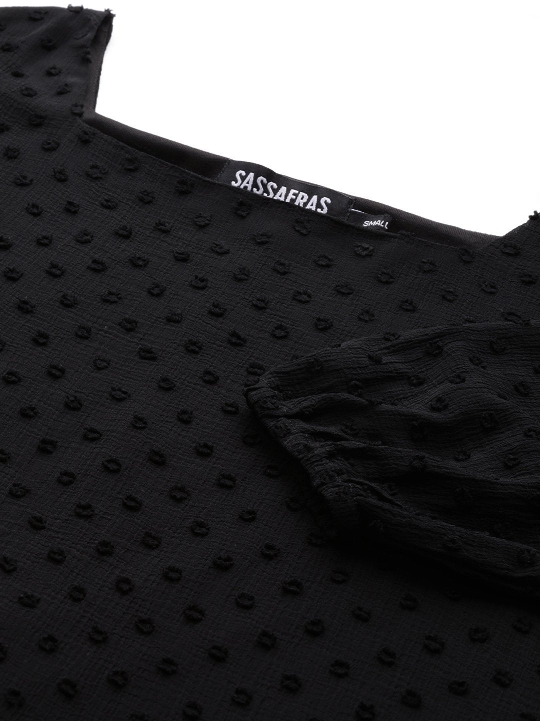 Women's Black Dobby Frill Hem Short Dress