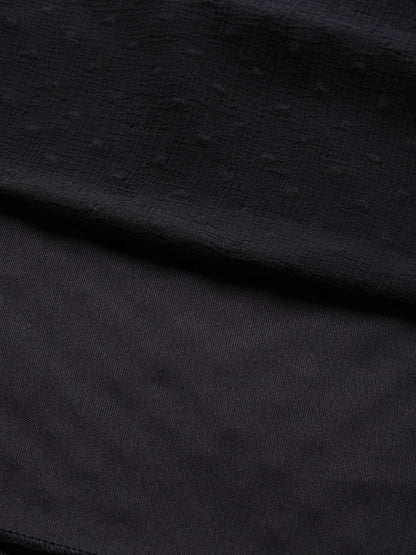 Women's Black Dobby Frill Hem Short Dress