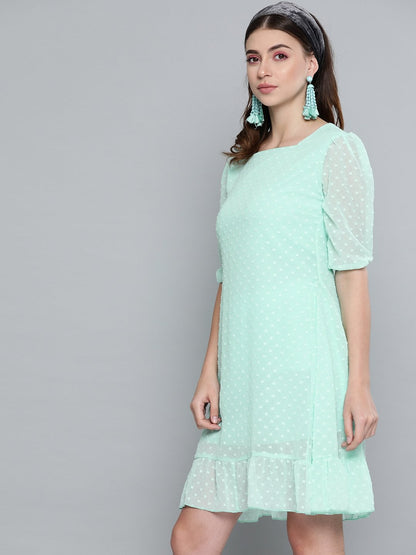Women's Mint Green Dobby Frill Hem Short Dress