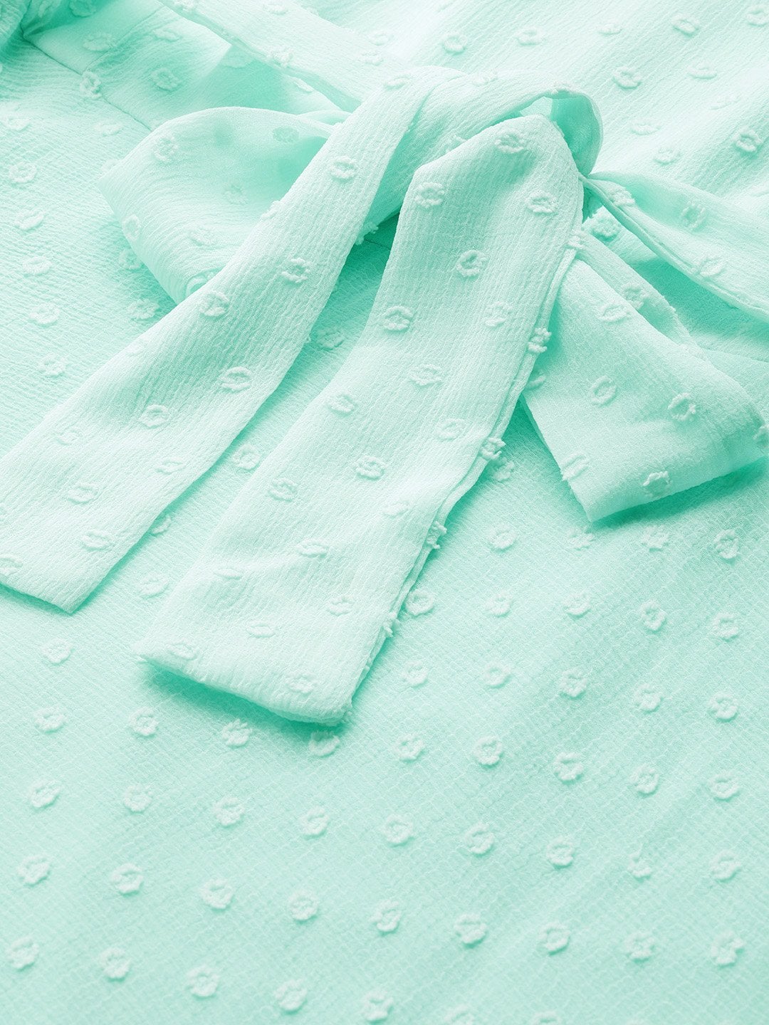 Women's Mint Green Dobby Strappy Belted Midi Dress