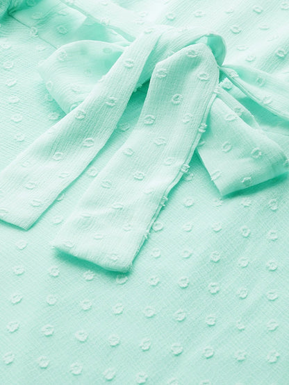 Women's Mint Green Dobby Strappy Belted Midi Dress